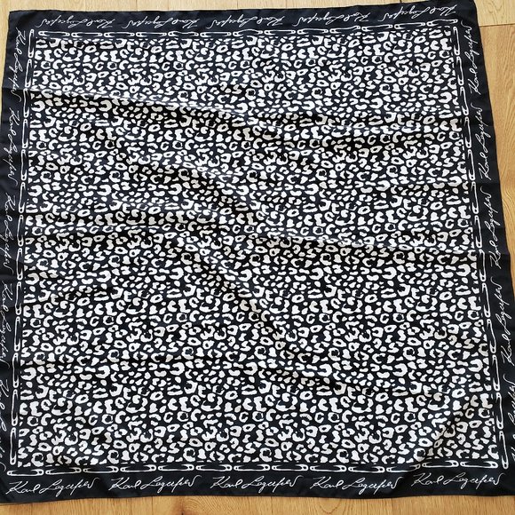 Karl Lagerfeld square black white scarf fun animal leopard safety pins print - Picture 1 of 8